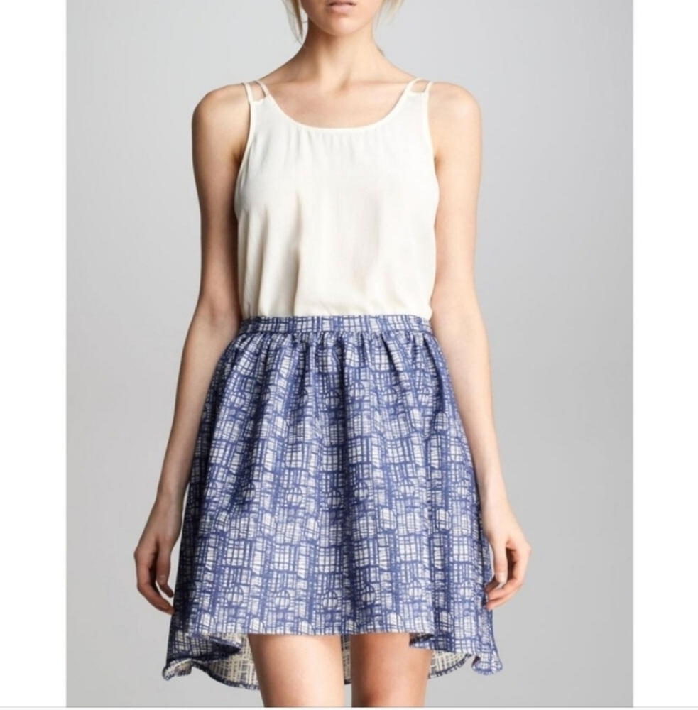 PJK Patterson J. Kincaid Blue & Cream Mini Skirt Size Medium
